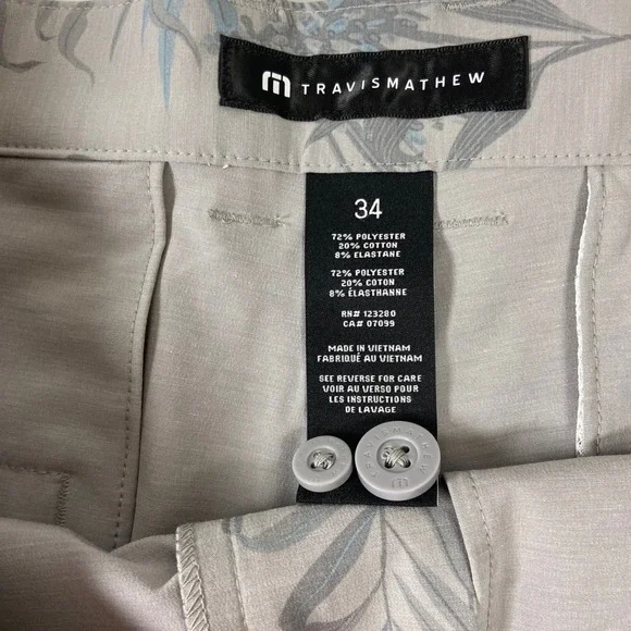 Travis Mathew Coastal Canyon Heather Light Grey Floral Shorts Mens Size 34 Chino - Picture 3 of 8